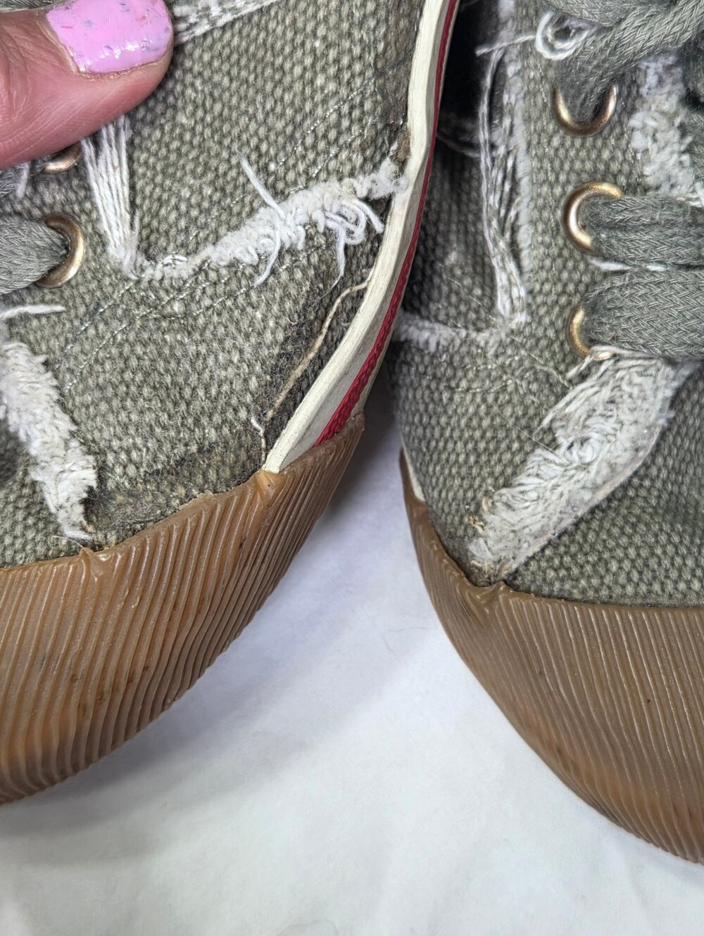 Steve Madden P-Jolt Patchwork Deconstructed Shag Sneakers Olive Green Woman Sz 7 - Picture 13 of 14
